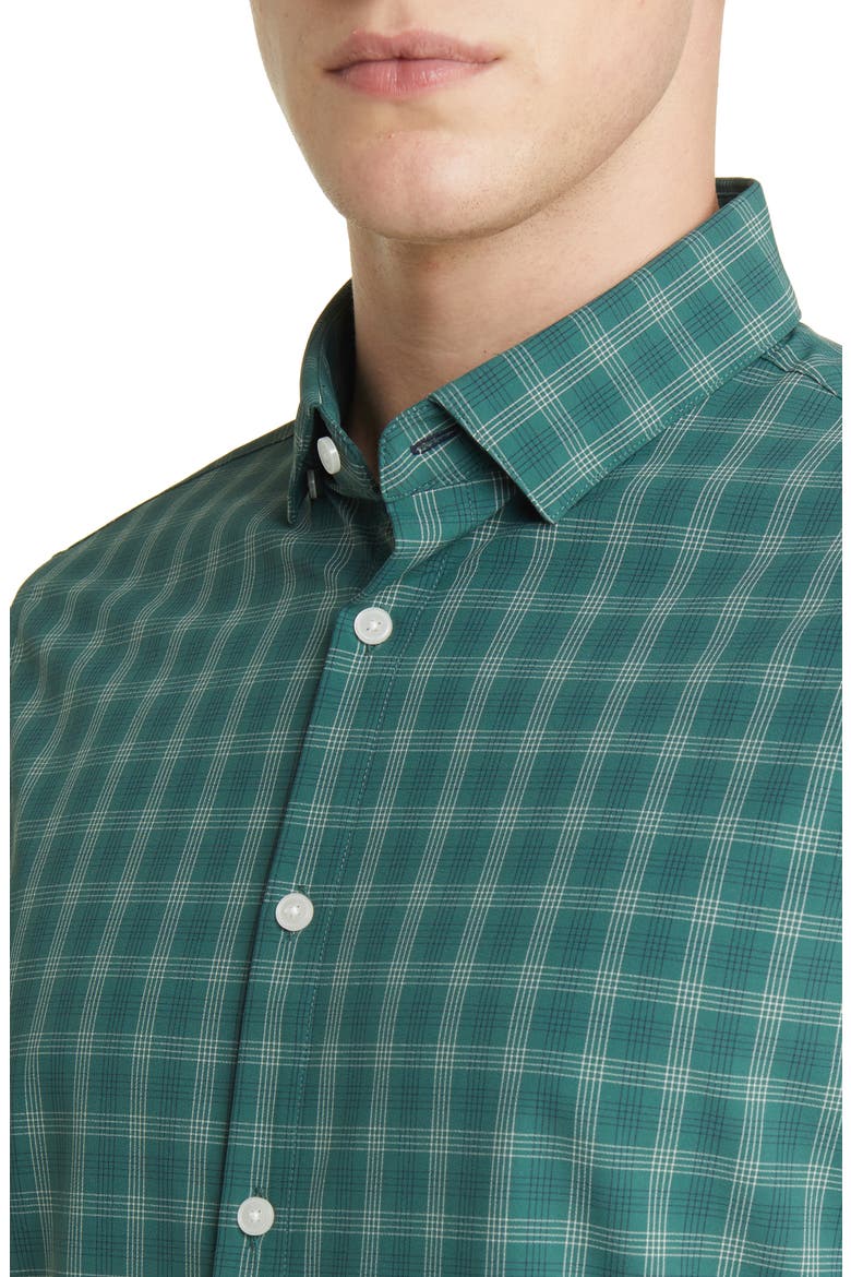 Leeward Trim Fit Bistro Green Check Peformance Button-Up Shirt, Alternate, color, GREEN