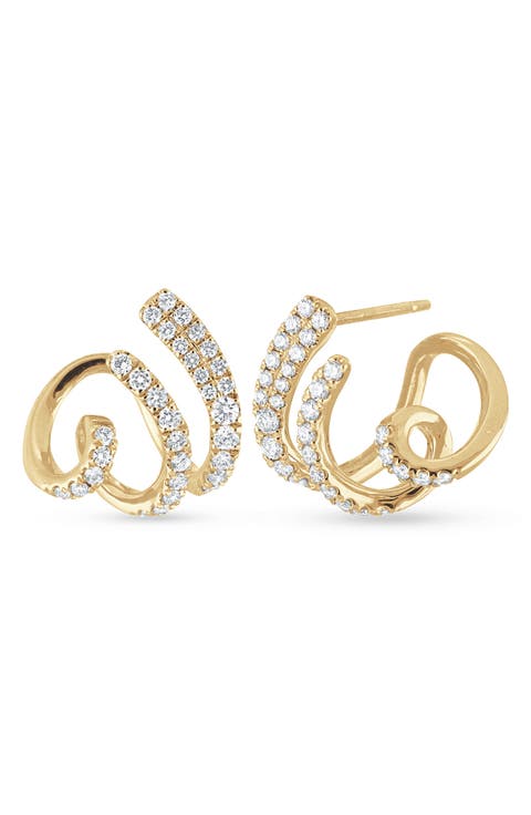 Liora 18k Gold Diamond Wavy Wrap Stud Earrings