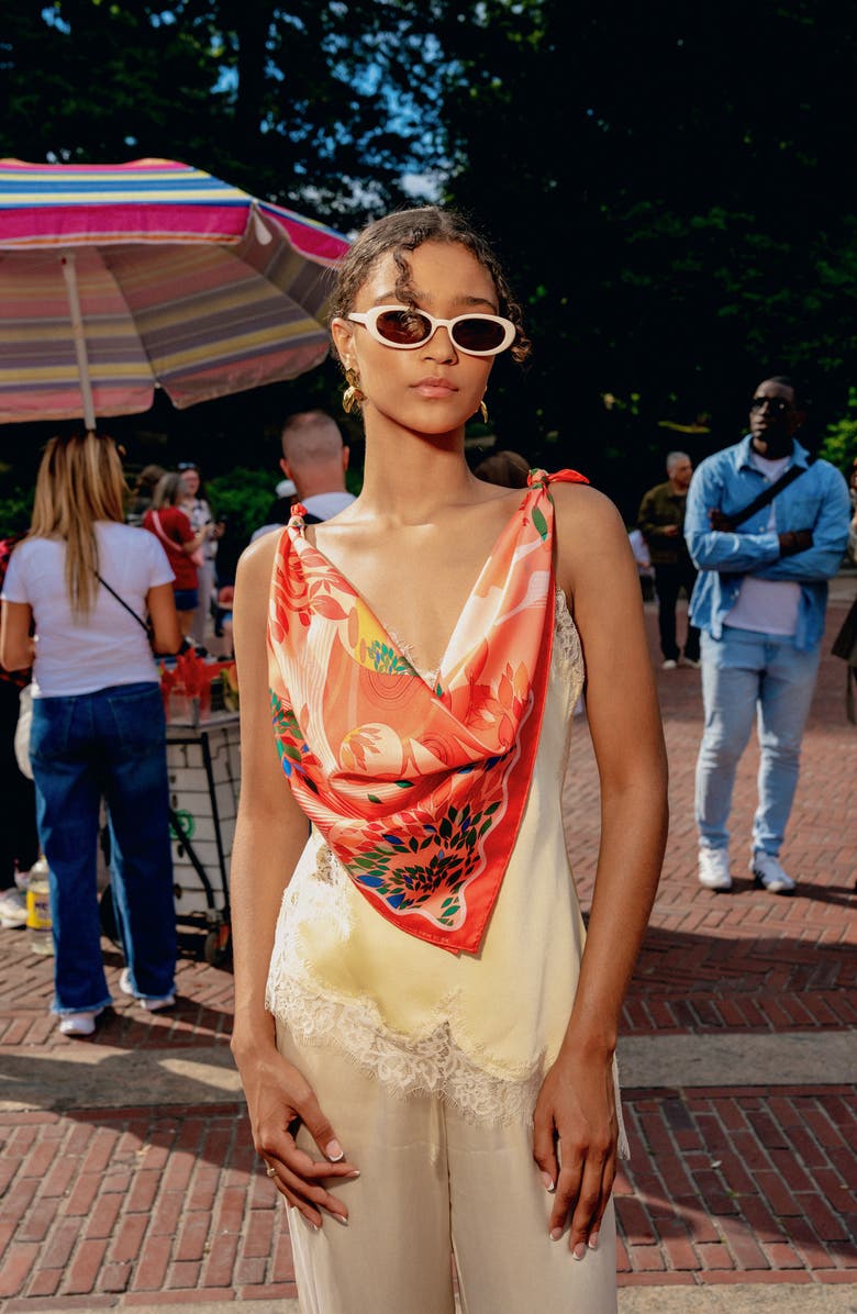 Jessie Zhao New York Double Sided Silk Scarf Crossing Red, Alternate, color, Red