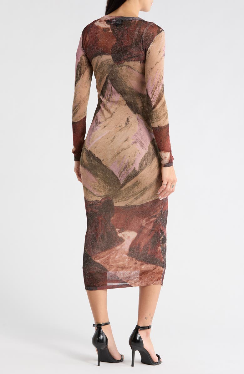 Desigual Long Sleeve Mesh Body-Con Dress, Alternate, color, Brown