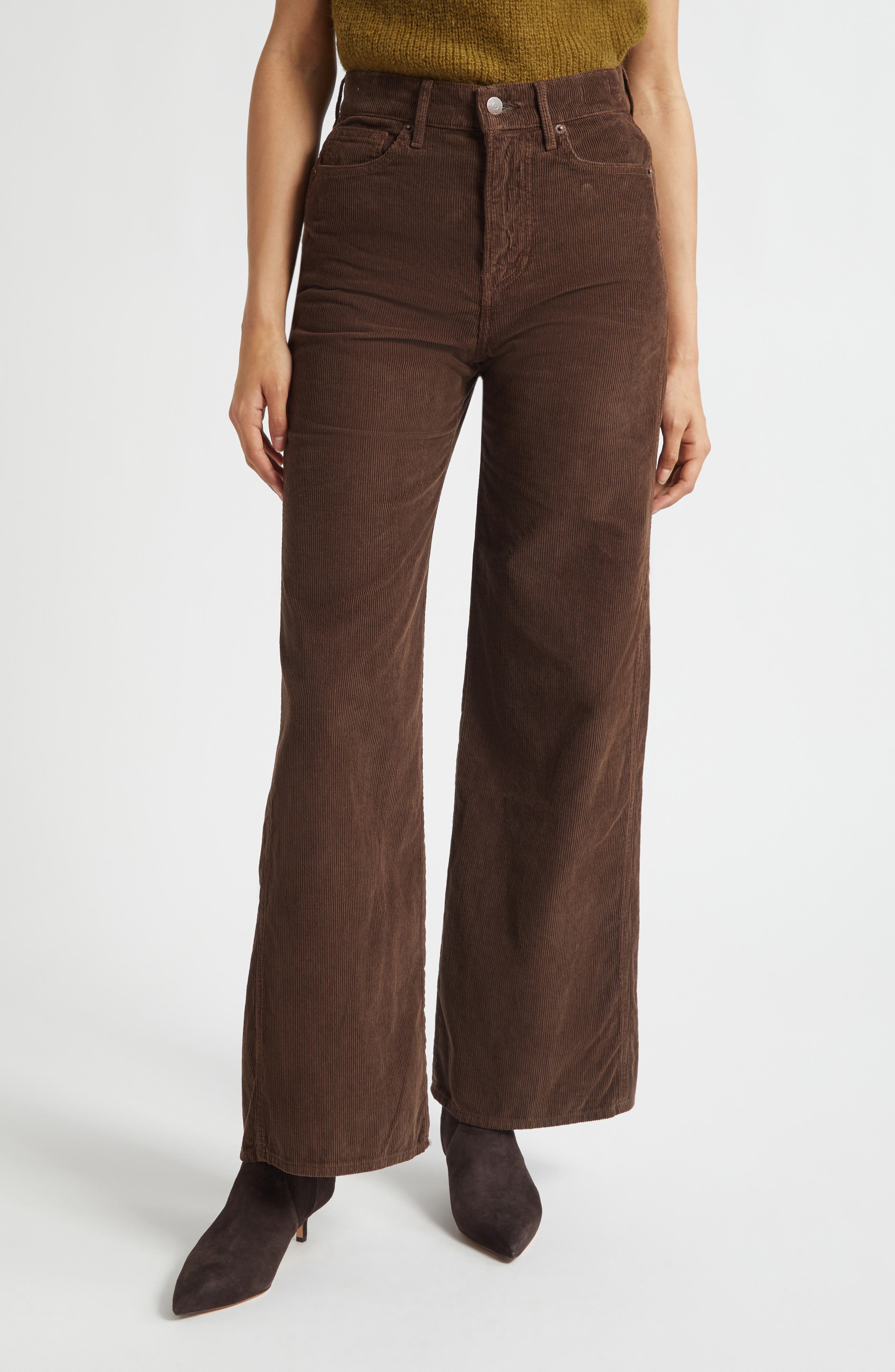 Veronica Beard Taylor High Waist Wide Leg Corduroy Pants in Dark Umber at Nordstrom, Size 27