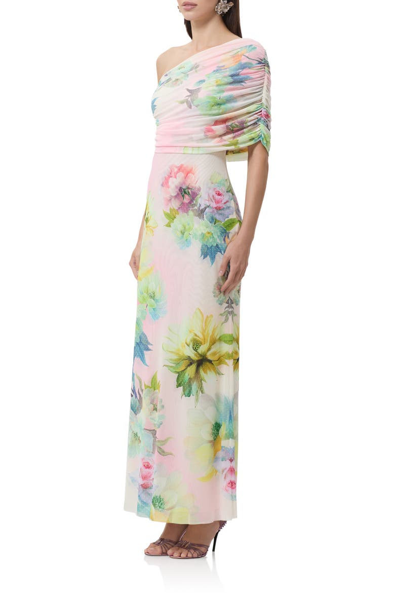 Mirabel One-Shoulder Mesh Maxi Dress, Alternate, color, GROWING ROSES