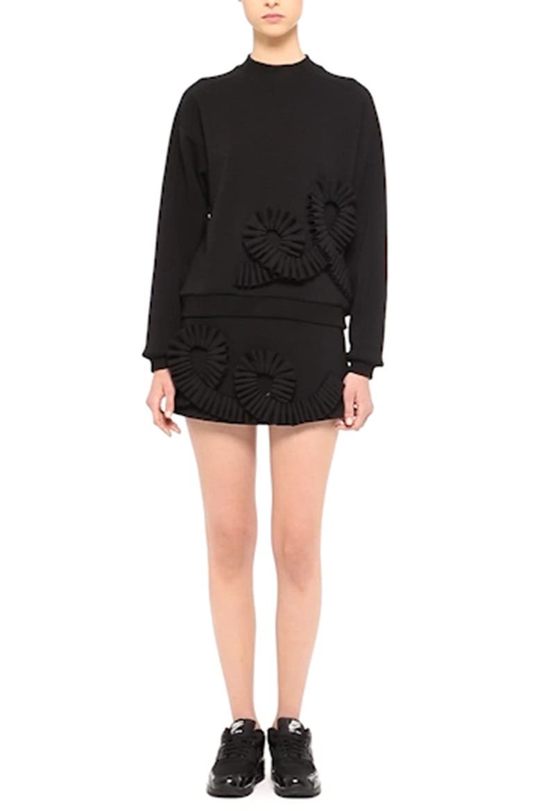 Pleat Detail Merino Wool Sweatshirt, Alternate, color, BLACK