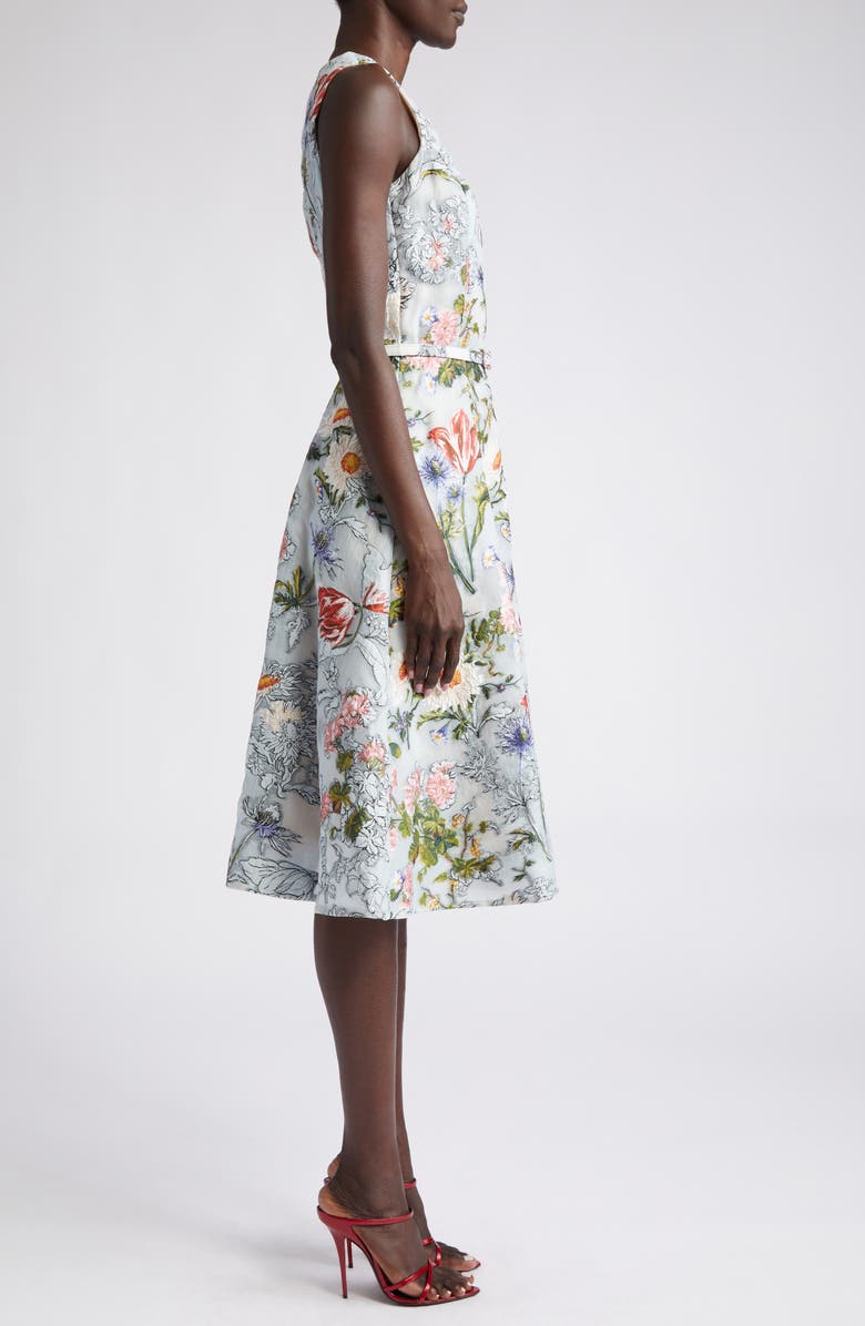 Oscar de la Renta Floral Sleeveless Belted Fil Coupé Cocktail Dress, Alternate, color,