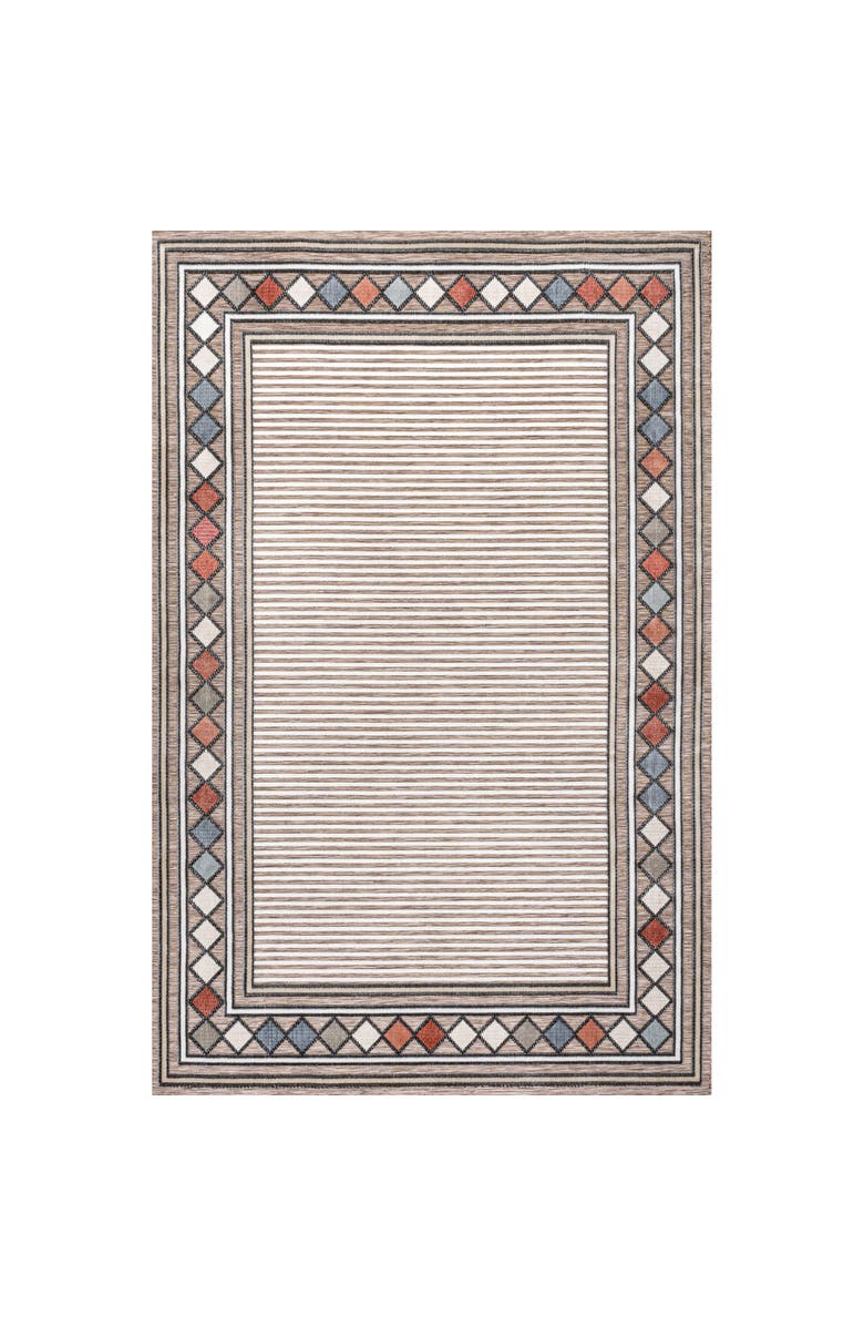 JONATHAN Y Sebastian High-Low Modern Diamond Border Indoor/Outdoor Area Rug, Main, color, Brown/Ivory