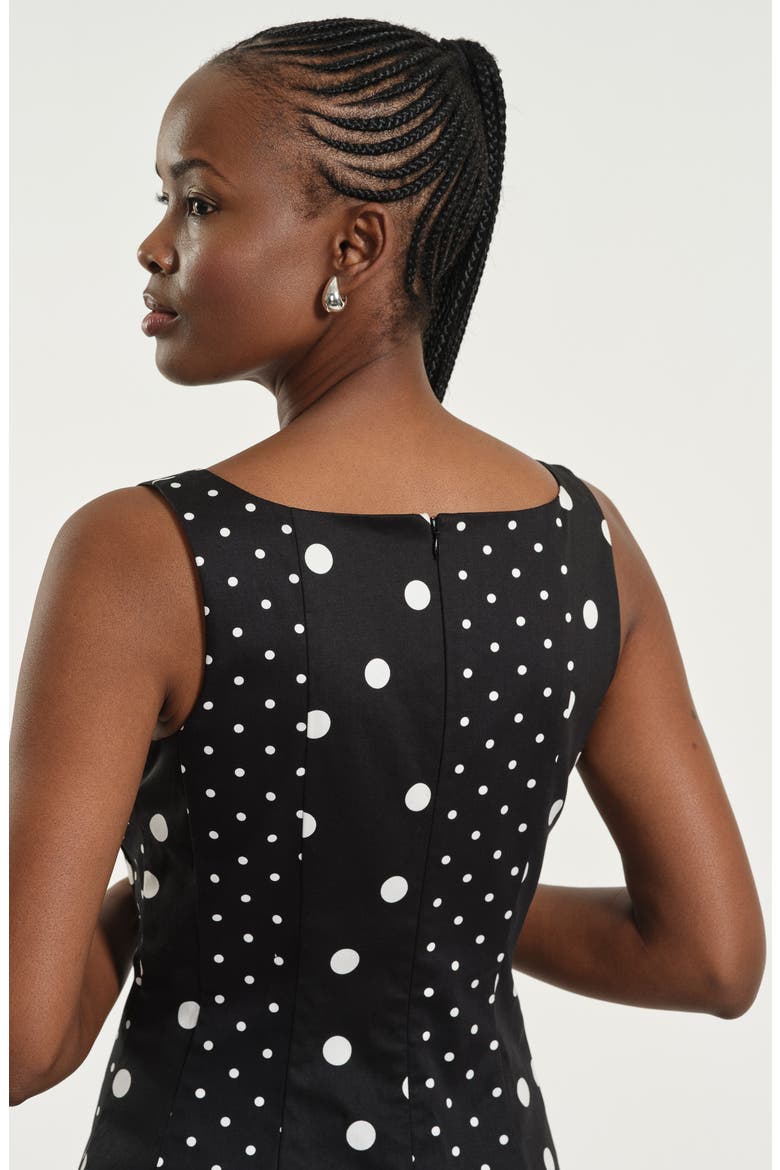 Seamed Stretch Cotton Midi Dress, Alternate, color, BLACK WHITE DOT
