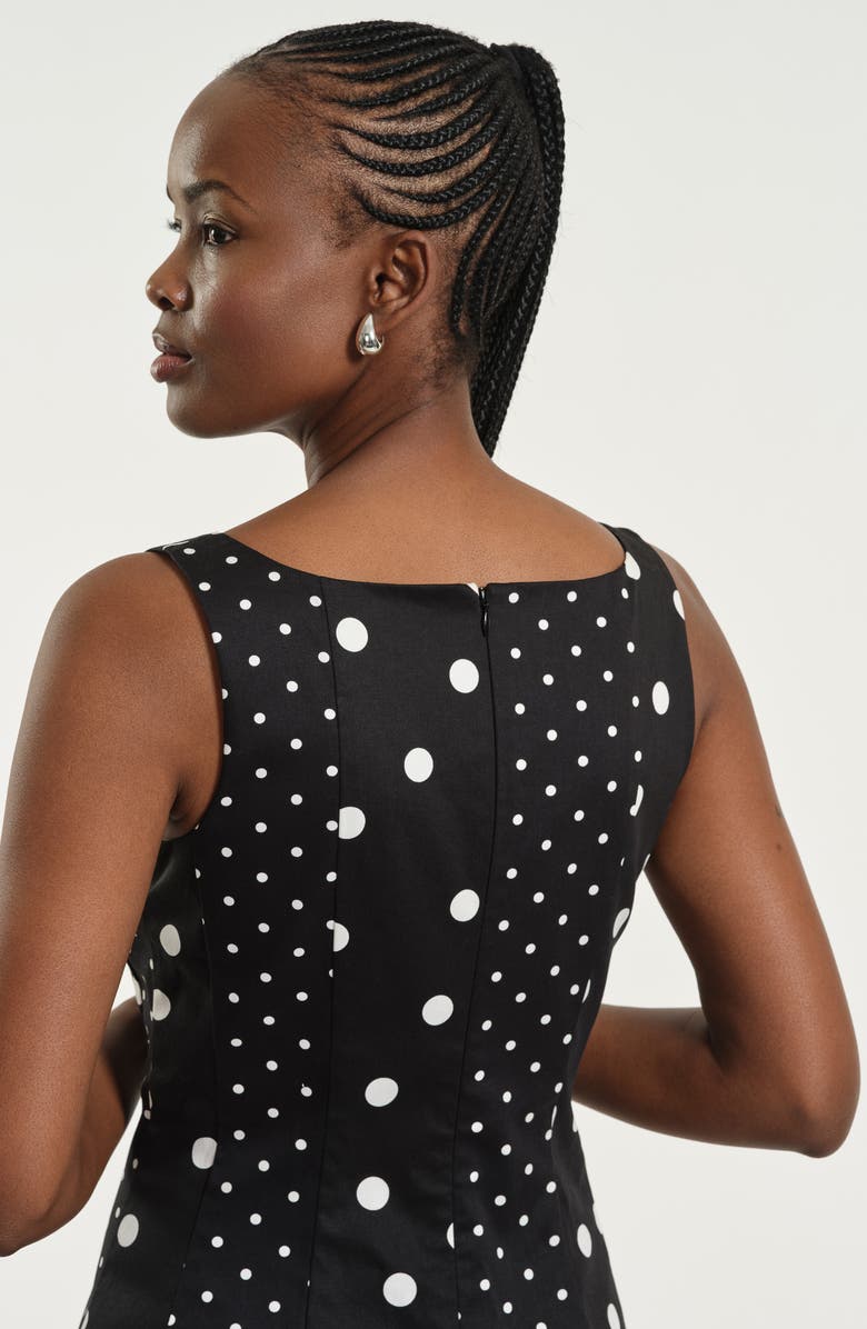 Isaac Mizrahi New York Seamed Stretch Cotton Midi Dress, Alternate, color, Black White Dot