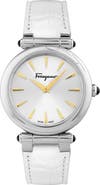 FERRAGAMO Two-Hand Quartz Croc Embossed Leather Strap Watch, 36mm