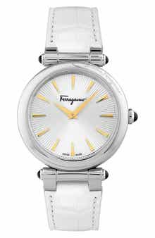 FERRAGAMO Two-Hand Quartz Croc Embossed Leather Strap Watch, 36mm