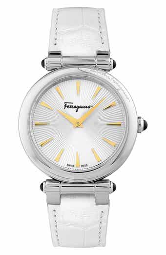FERRAGAMO Two-Hand Quartz Croc Embossed Leather Strap Watch, 36mm