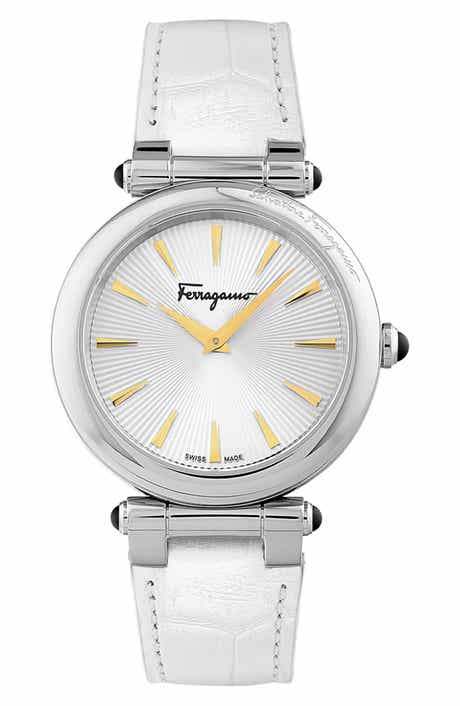 FERRAGAMO Two-Hand Quartz Croc Embossed Leather Strap Watch, 36mm
