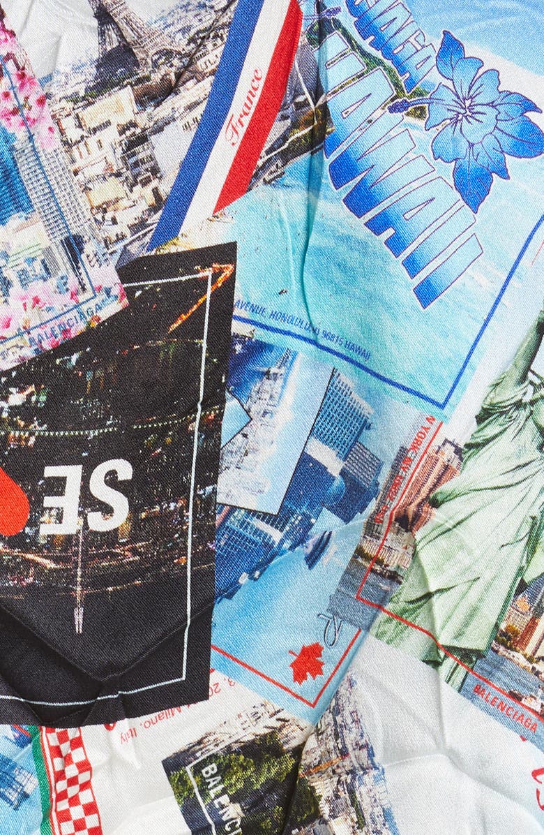 Balenciaga Allover Cities Print Silk Button-Up Shirt, Alternate, color, 