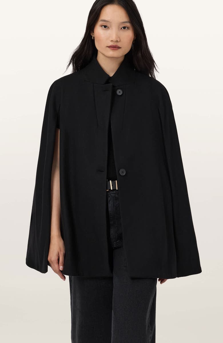 AllSaints Lunis Wool Blend Cape Coat, Alternate, color, Black