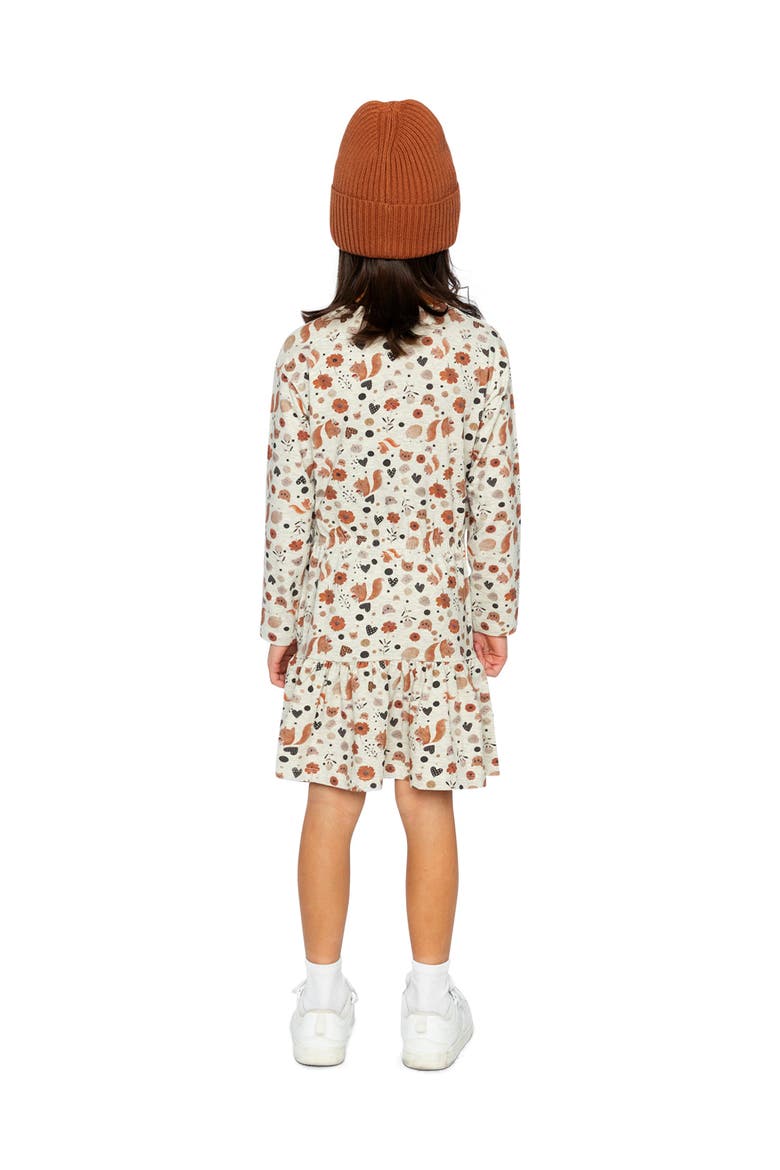 Organic Cotton Squirrel Floral Ruffle Yoke Dress, Alternate, color, Beige with Squirrel Print