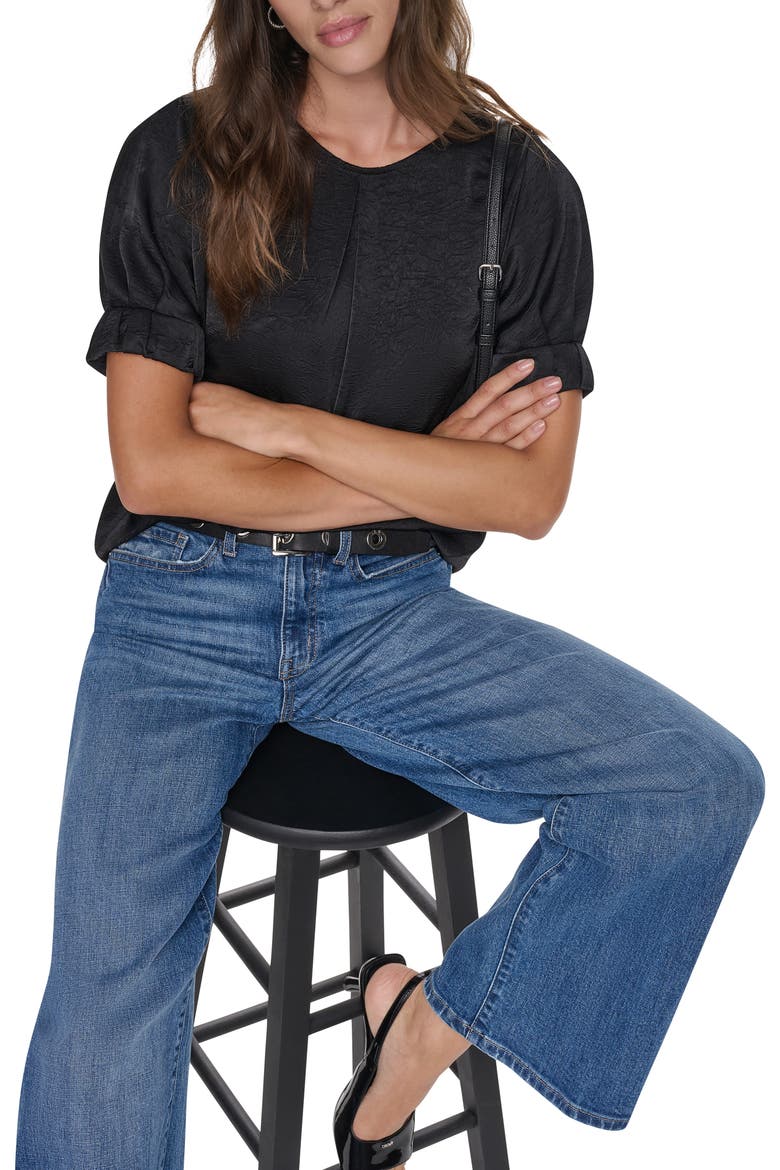 Textured Satin Shirt, Alternate, color, BLACK