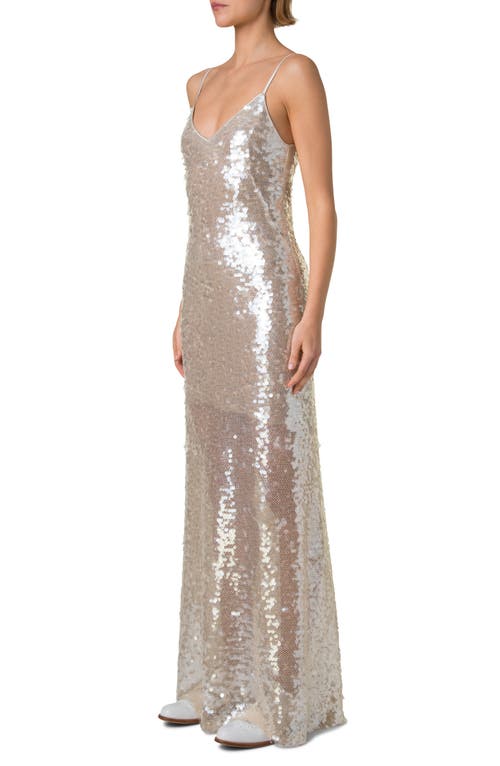 Akris Sleeveless Sequin Gown In Greige