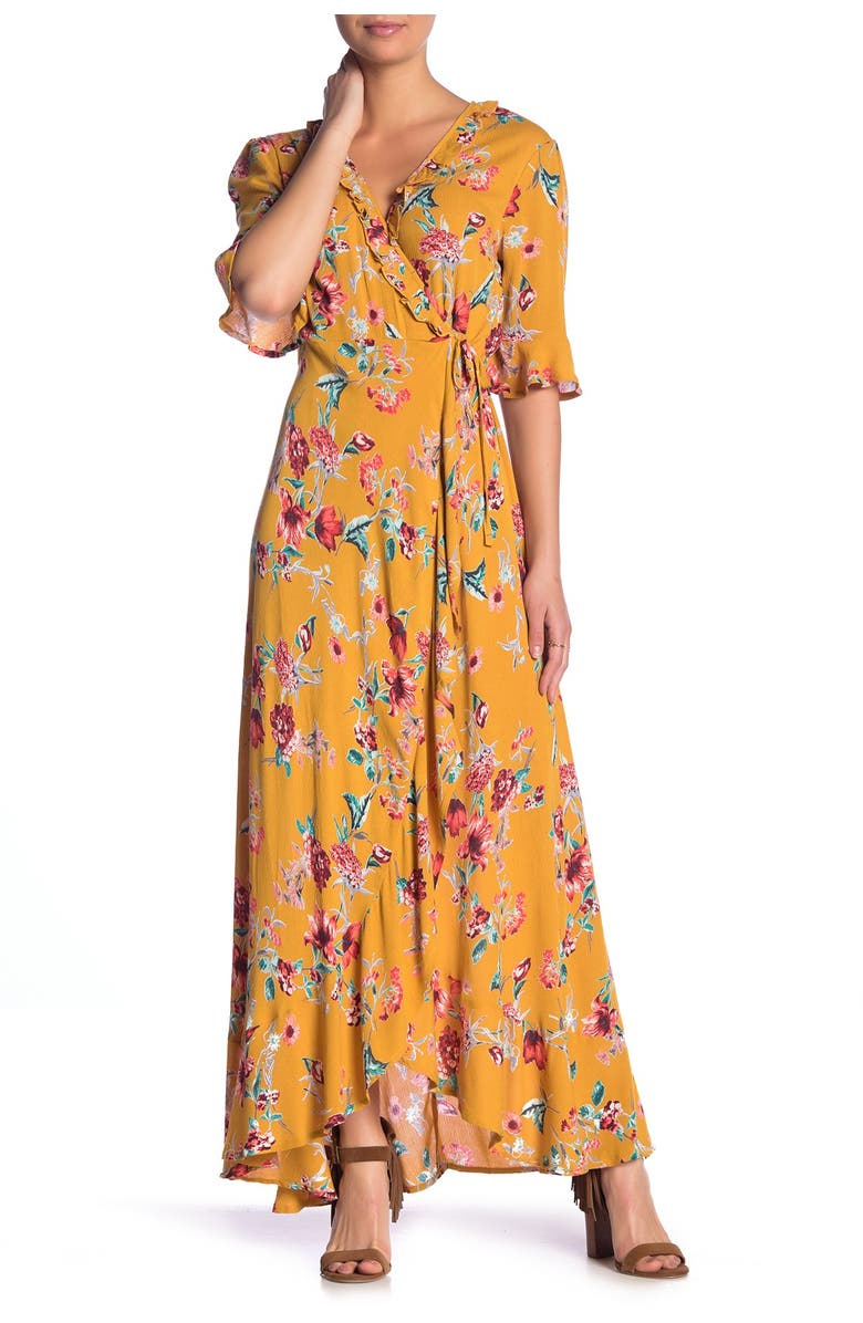 Band of Gypsies Hudson Floral Print Maxi Wrap Dress, Main, color, 