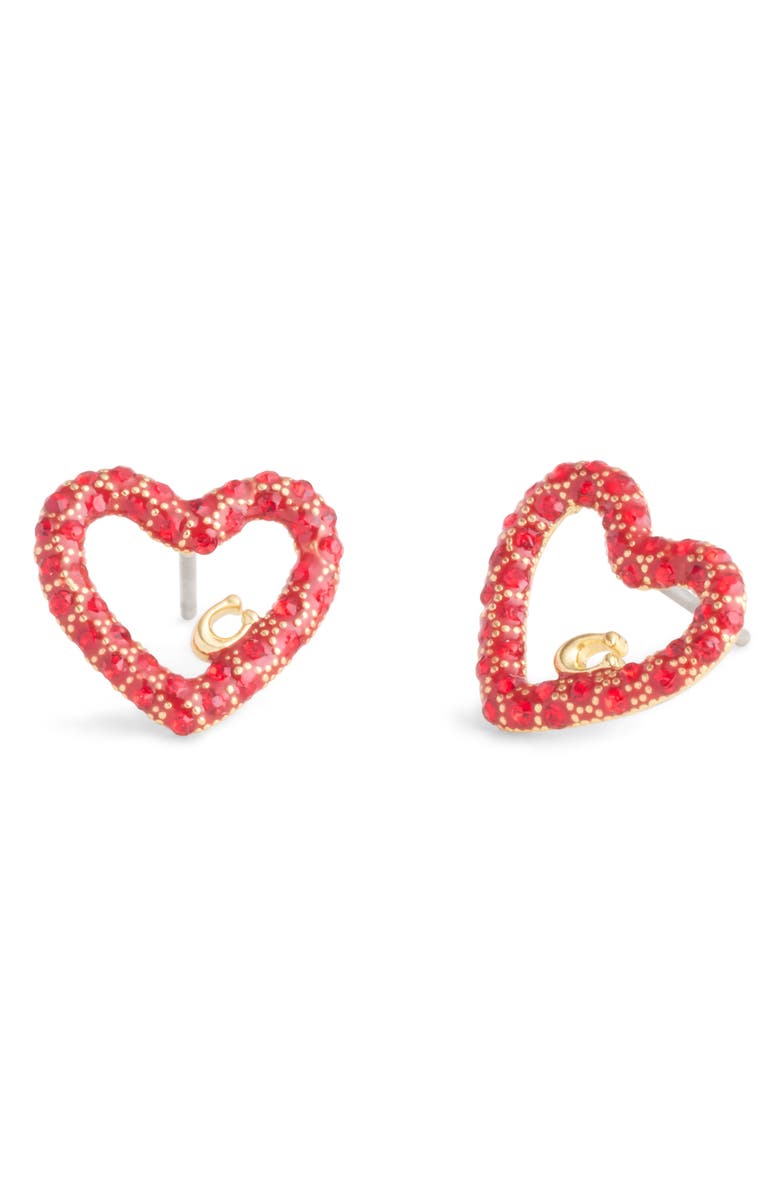 COACH Pavé Heart Stud Earrings, Main, color,