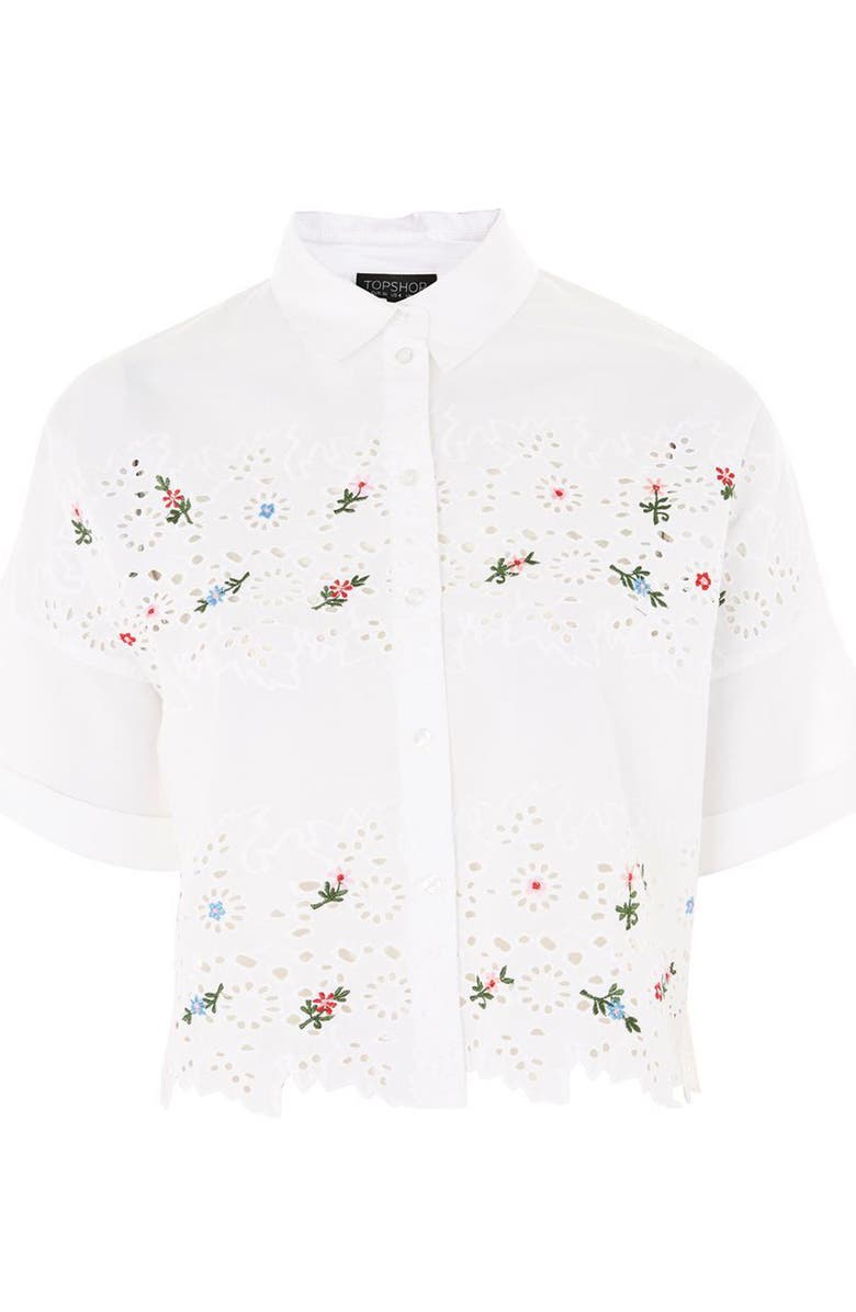 Topshop Kady Embroidered Eyelet Shirt, Alternate, color, 