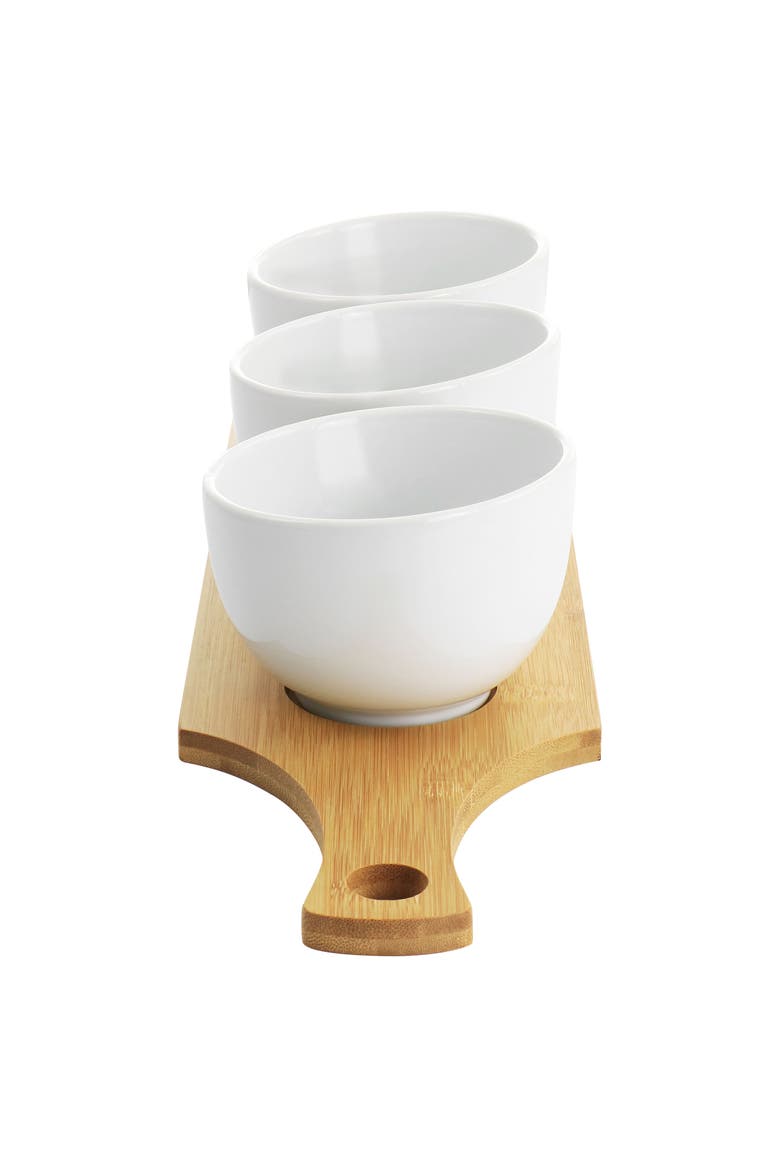Gracious Dining 4 Piece Fine Ceramic Tidbit Bowl Set with Base, Alternate, color, White
