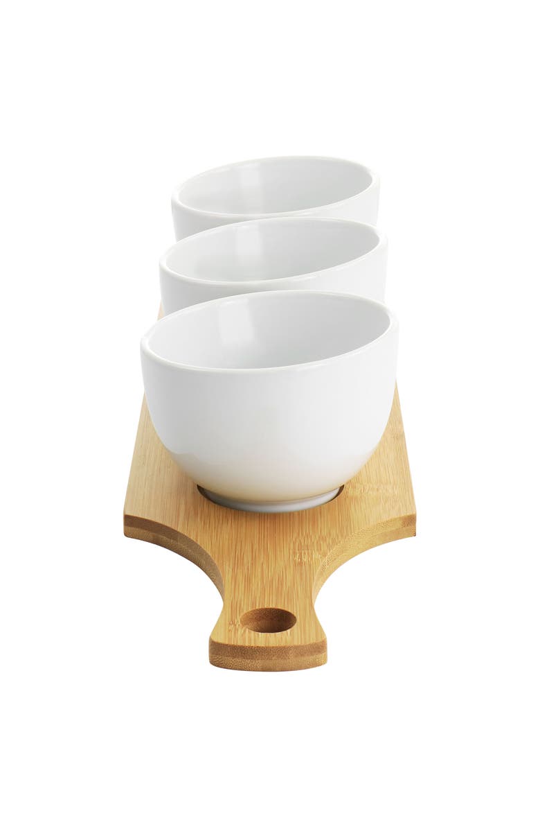 Gibson Elite Gracious Dining 4 Piece Fine Ceramic Tidbit Bowl Set with Base, Alternate, color, White