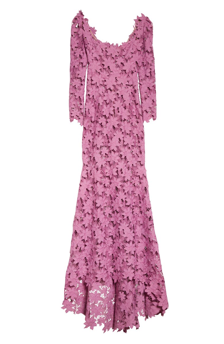 Oscar de la Renta Tiger Lily Guipure Lace Long Sleeve Gown with Train, Alternate, color, 