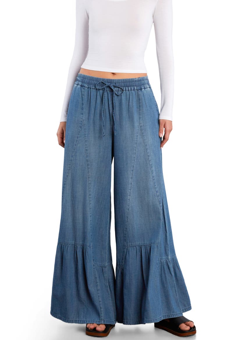 Drawstring Waist Tiered Pants, Alternate, color, VINTAGE DENIM