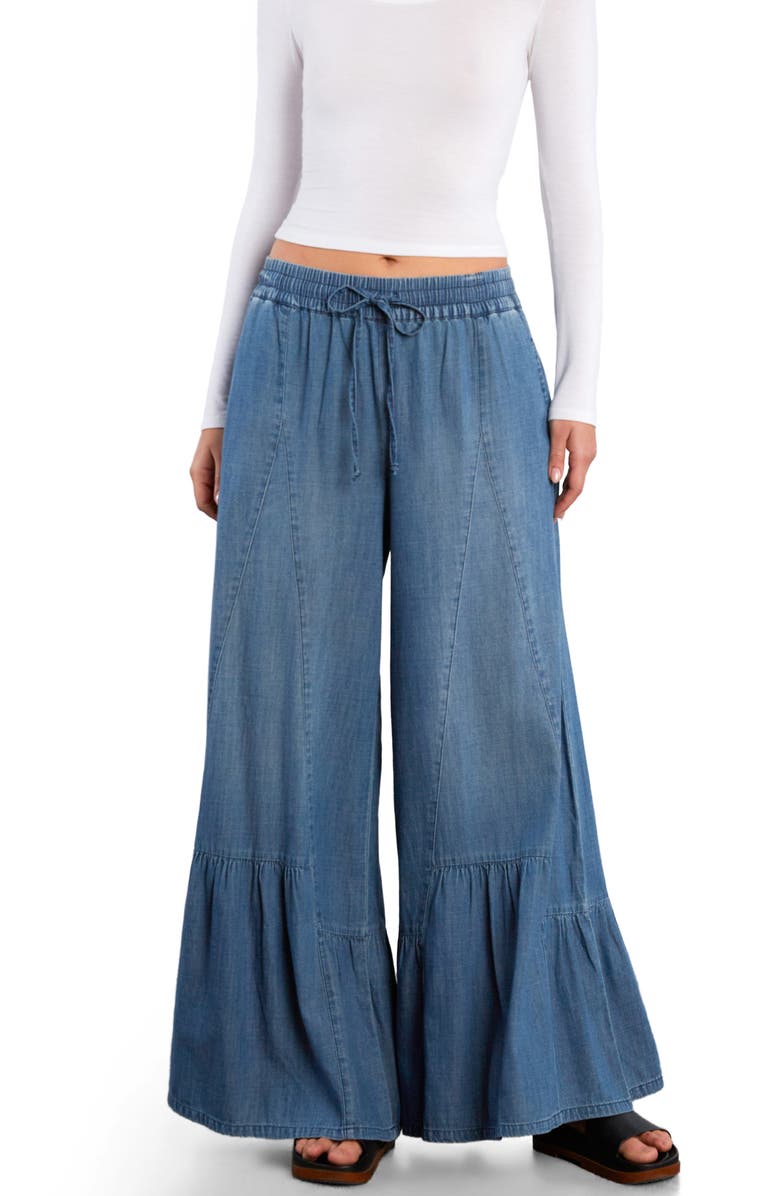 Billy T Drawstring Waist Tiered Denim Pants, Alternate, color, Vintage Denim