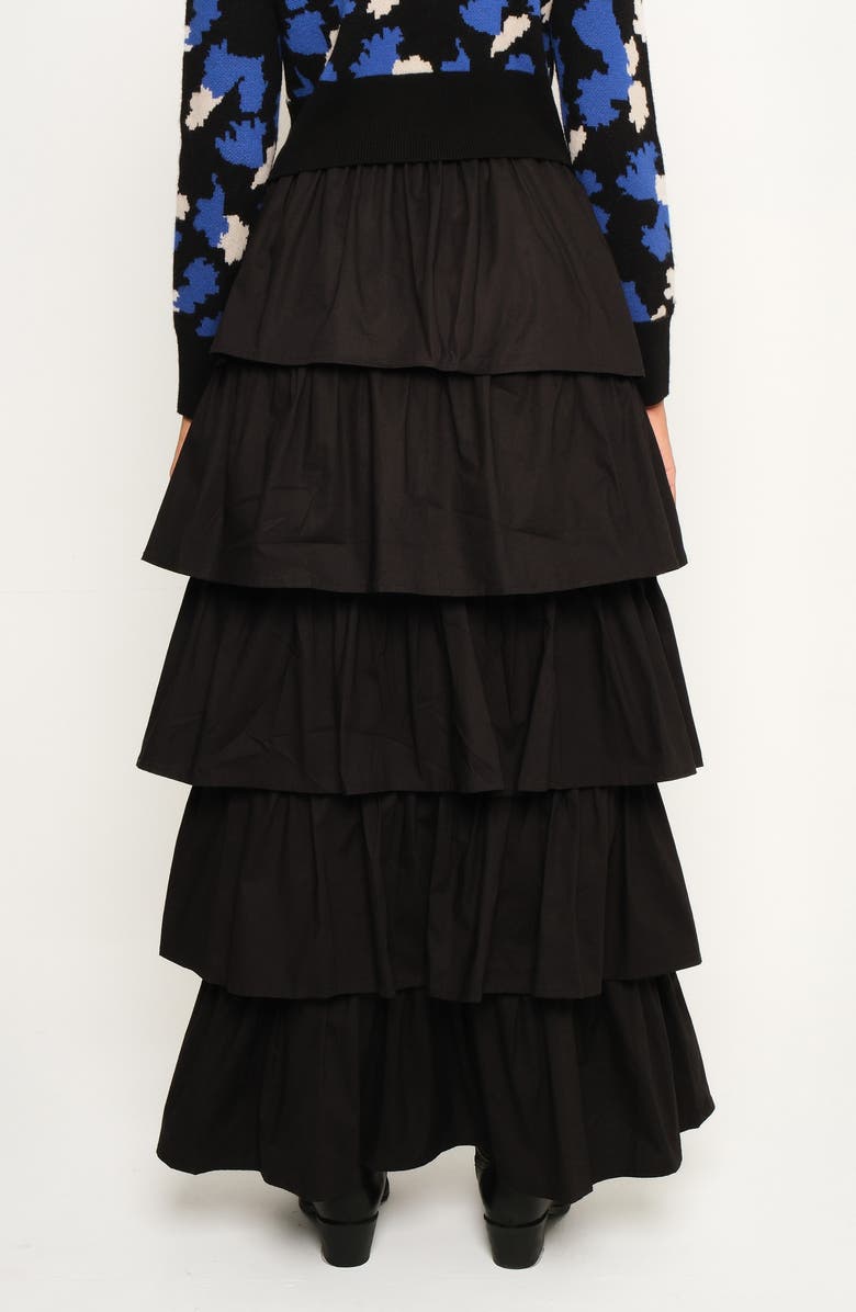 The Lulo Project Release Tiered Ruffle Stretch Cotton Maxi Skirt, Alternate, color, Black 01
