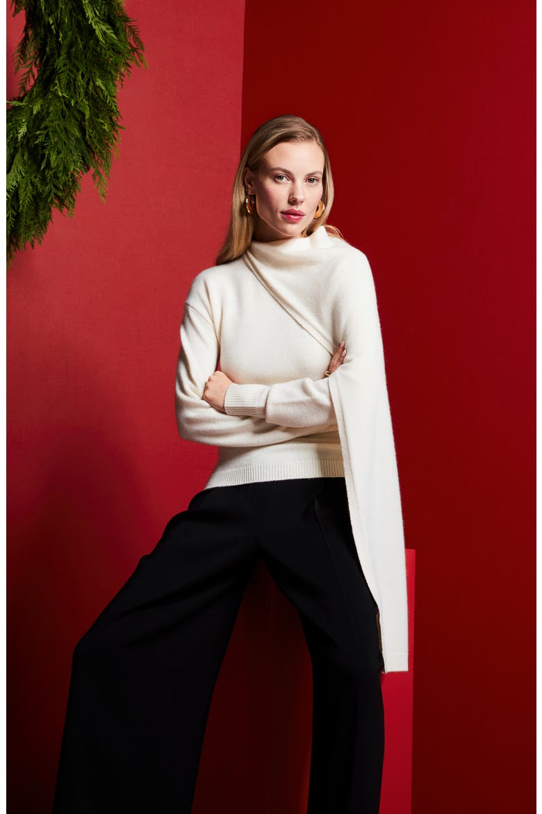 Scarf Collar Wool & Cashmere Sweater, Alternate, color, NAVY NIGHT