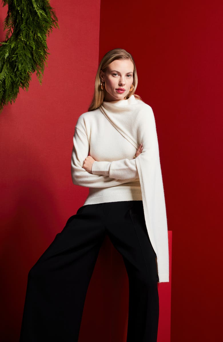 Nordstrom Scarf Collar Wool & Cashmere Sweater, Alternate, color, Navy Night