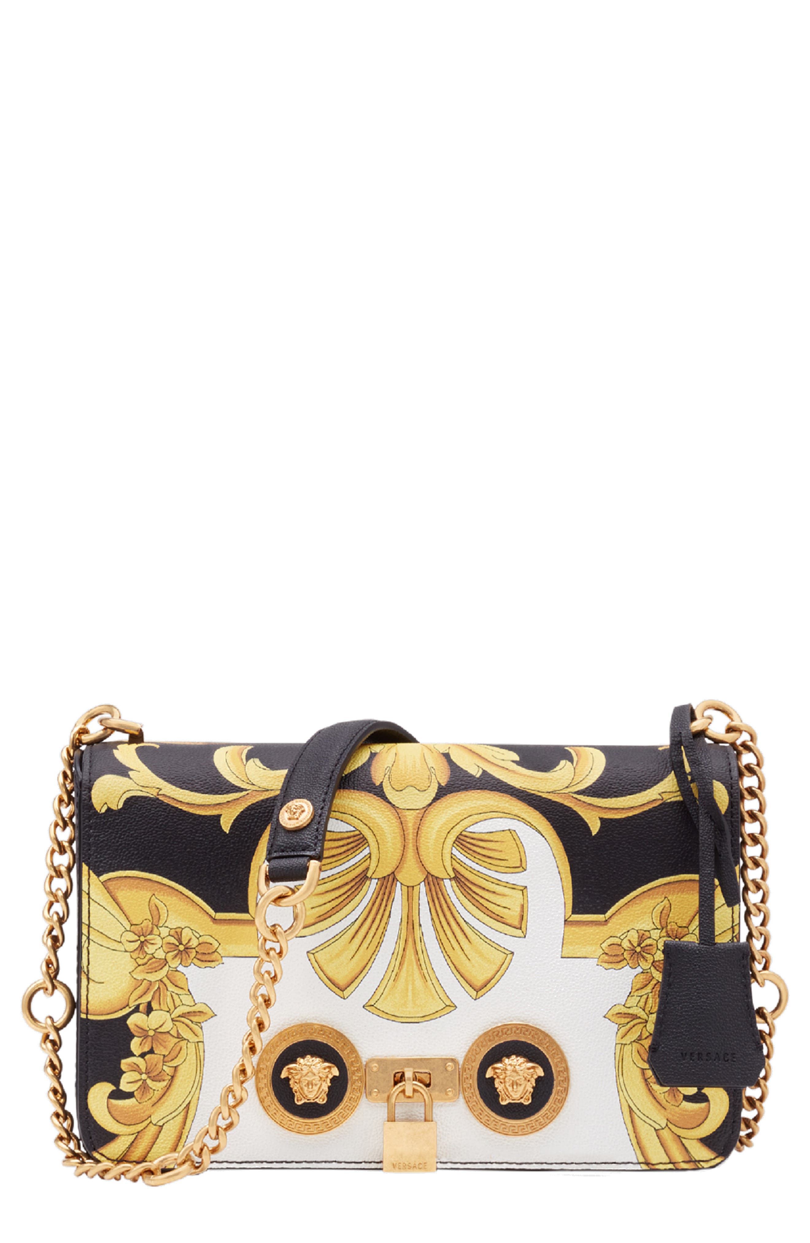 Versace Baroque Print Medium Icon Leather Crossbody Bag, Main, color, 