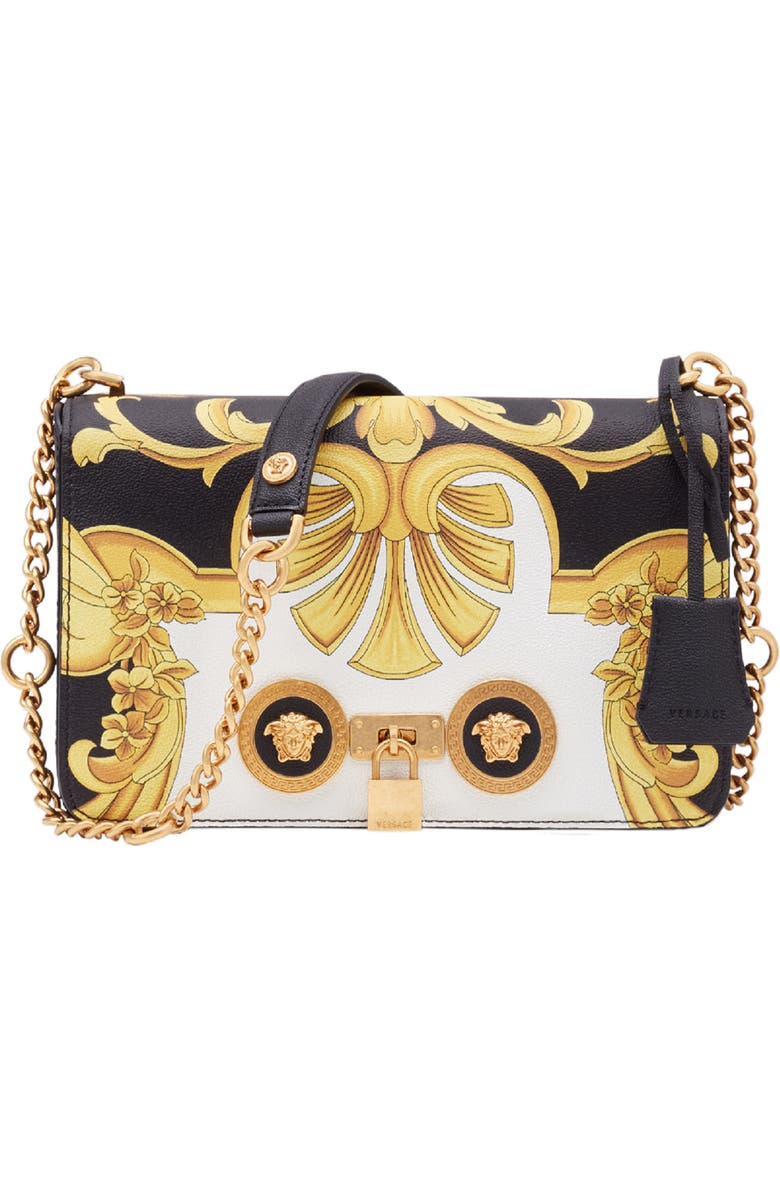 Versace Baroque Print Medium Icon Leather Crossbody Bag, Main, color,