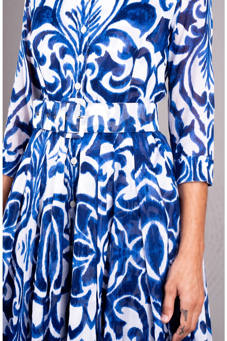 Maiolica Tile Midi Shirtdress, Alternate, color, White Blue