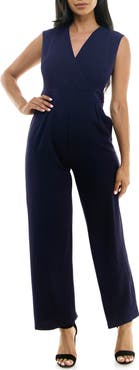 Nina Leonard Surplice V-Neck Wide Leg Jumpsuit