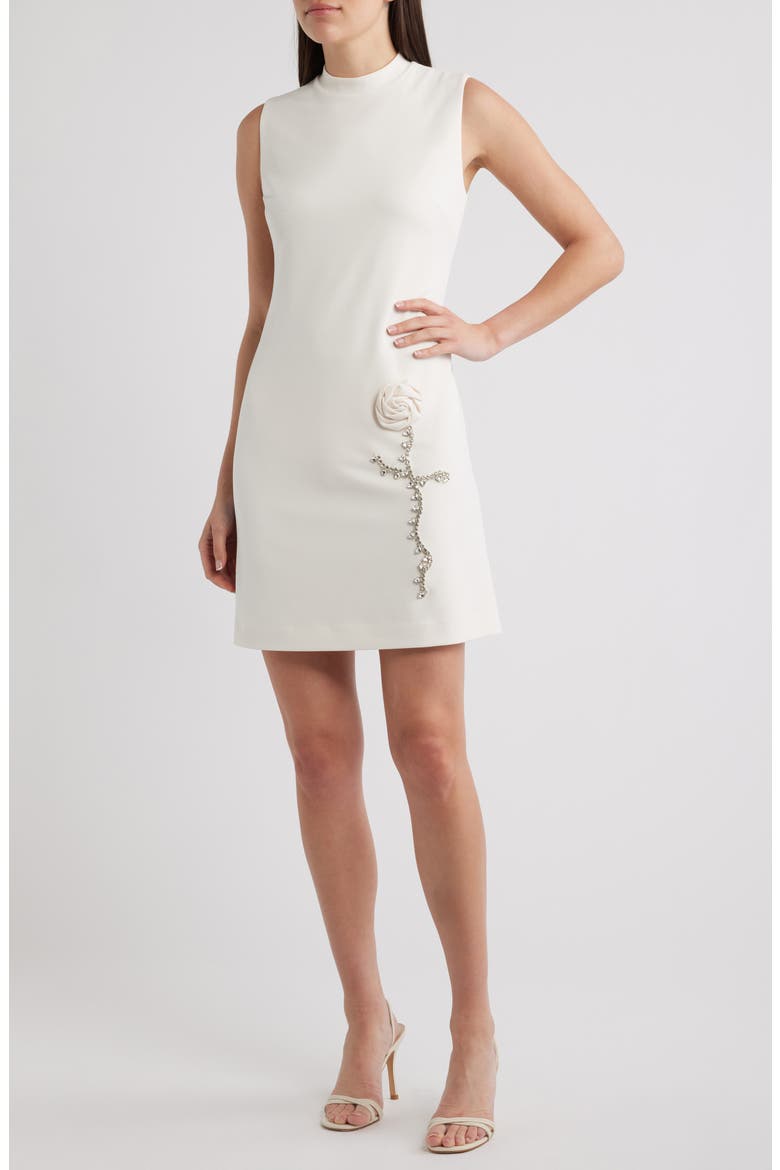 Floral Appliqué Sheath Dress, Main, color, WHITE DOVE
