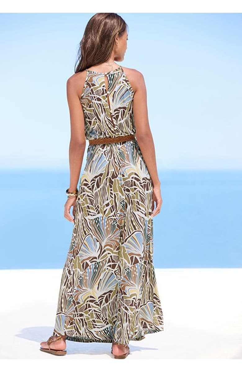 LASCANA Women's Print Maxi Dress, Alternate, color, Ivory Khaki