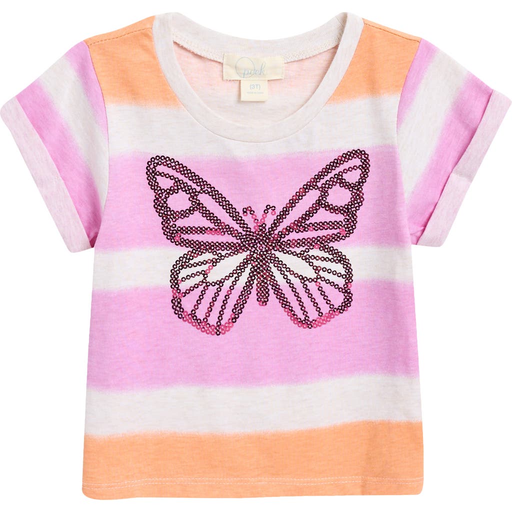 PEEK AREN'T YOU CURIOUS PEEK AREN'T YOU CURIOUS KIDS' SEQUIN BUTTERFLY OMBRÉ STRIPE T-SHIRT