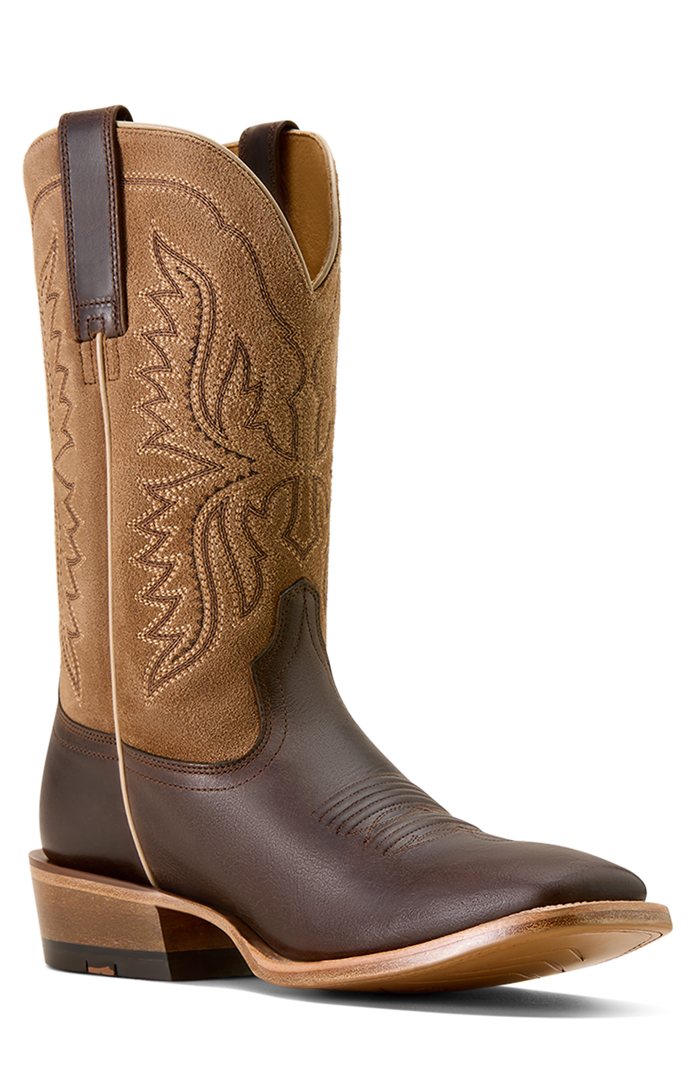 Ariat Preston Wide Square Toe Cowboy Boot, Main, color, Brown