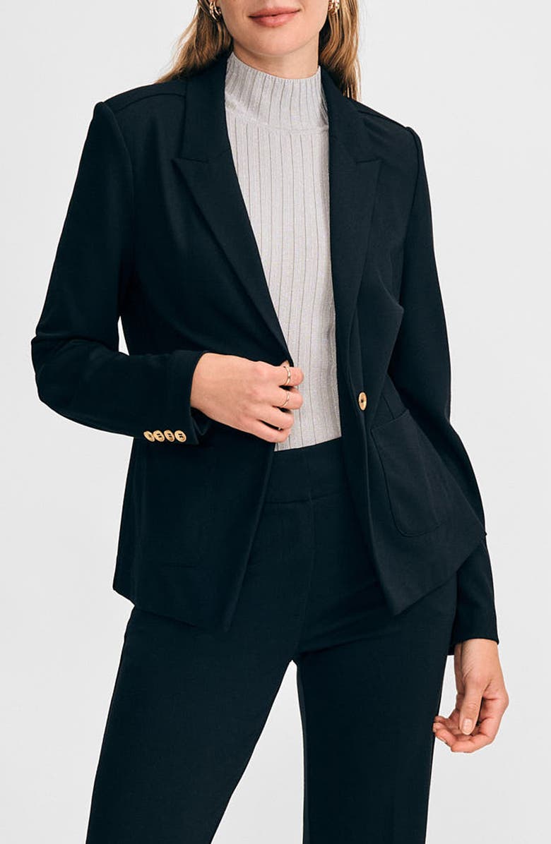 Isaac Mizrahi New York One-Button Ponte Blazer, Main, color, Black