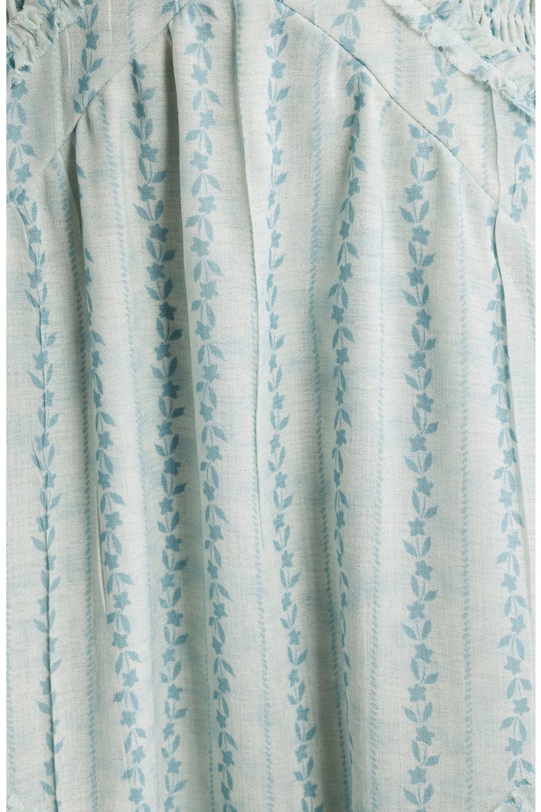 Floral Smocked Bodice Flutter Sleeve Midi Dress, Alternate, color, OFF WHITE/ BLUE