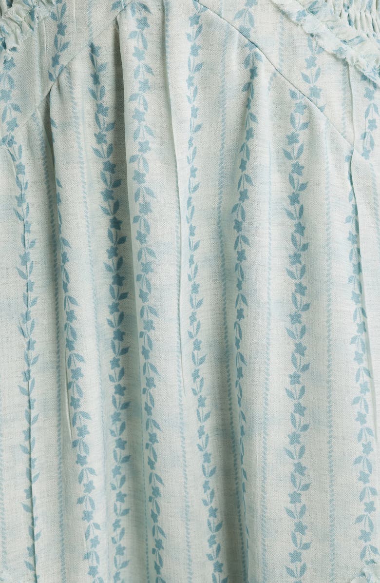 MOON RIVER Floral Smocked Bodice Flutter Sleeve Midi Dress, Alternate, color, Off White/ Blue