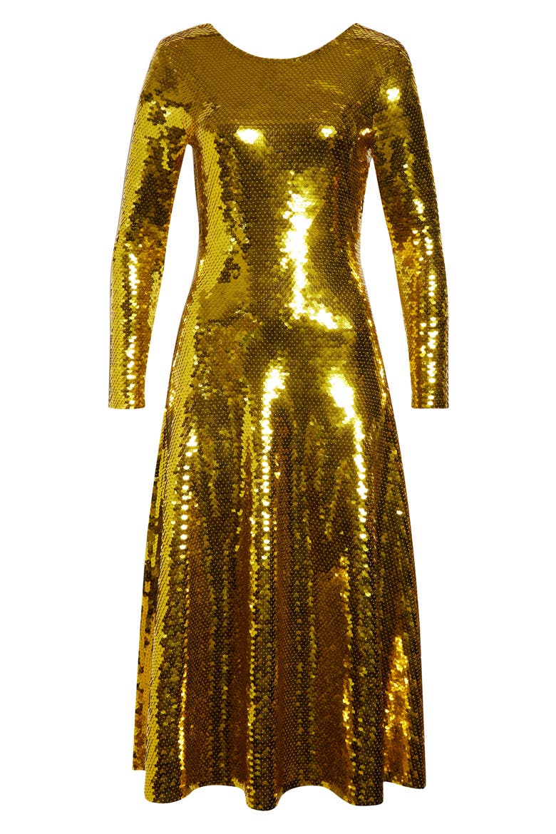 Long Sleeve Paillette Cocktail Dress, Alternate, color, 8480 GOLD
