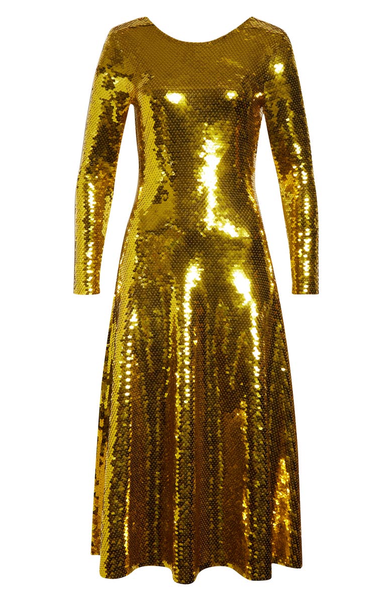 Bottega Veneta Long Sleeve Paillette Cocktail Dress, Alternate, color, 8480 Gold