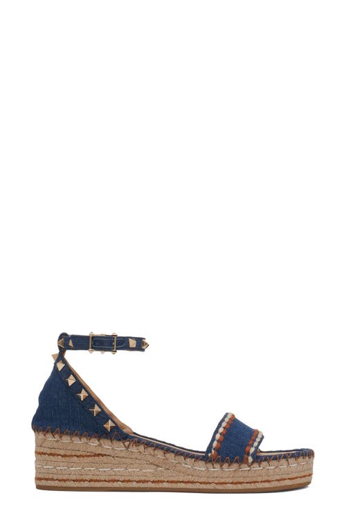Valentino Rockstud Denim Wedge Espadrille Sandals