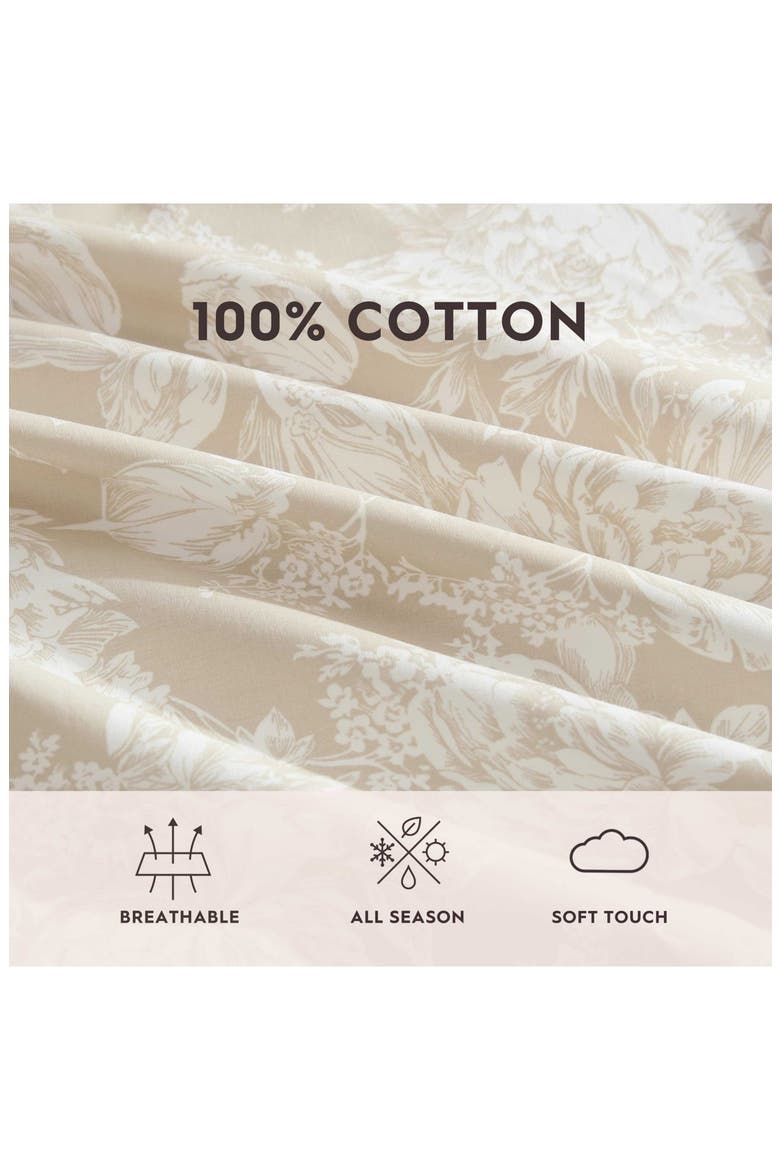 Meredith Floral 200 Thread Count Cotton Percale Sheet Set, Alternate, color, LIGHT BROWN