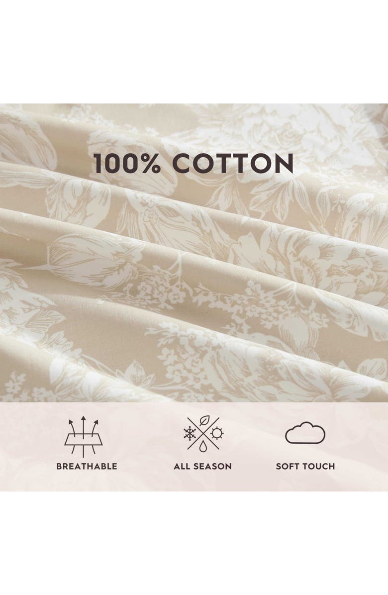 Laura Ashley Meredith Floral 200 Thread Count Cotton Percale Sheet Set, Alternate, color, Light Brown