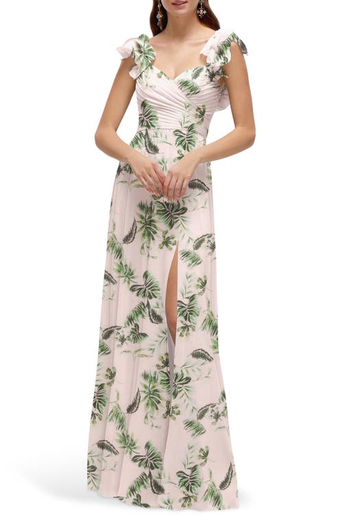 Shop After Six Ruffle Strap Gown In Palm Beach Print