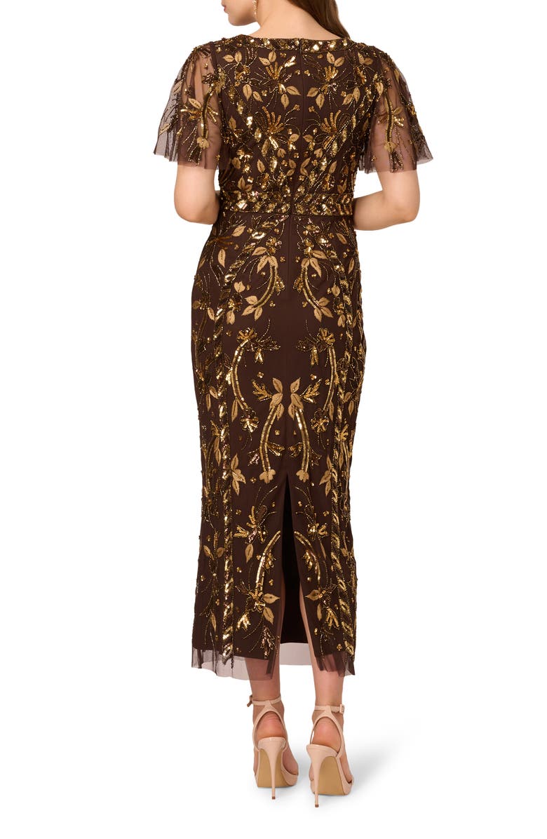 Adrianna Papell Embellished Flutter Sleeve Cocktail Dress, Alternate, color, Chocolate
