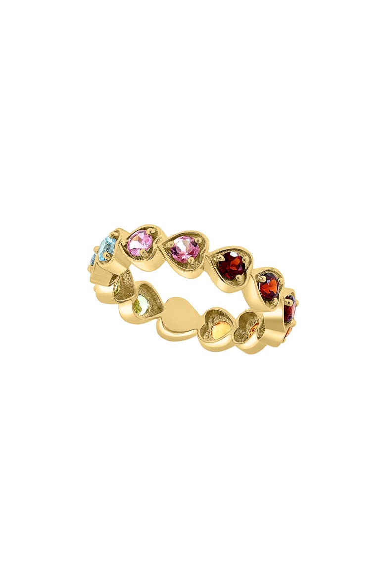 14K Yellow Gold Semiprecious Stone Heart Band Ring, Main, color, PINK/ GREEN/ BLUE MULTI
